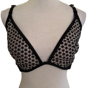 Victoria's Secret Black "Starburst" Sheer Unlined Strappy Plunge Bra 36DDD